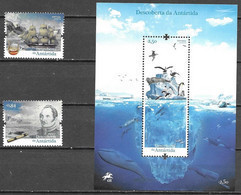 PORTUGAL, 2021, MNH, DISCOVERY OF ANTARCTICA, SHIPS, EXPLORERS, SHIPS, WHALES, SEALS, PENGUINS, 2v+S/SHEET - Other & Unclassified