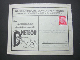 SUDETENLAND , Brief 1938 Mit Befreiungsstempel AUSSIG , Werbeumschlag Glühbirne - Sudetenland