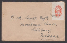 1917 Envelope With 1d Vermilion Embossed Cheque Stamp Tied By St. Helens Cds - Fiscaux