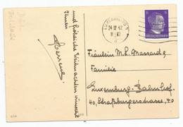 Carte De Voeux (Nouvel An)  Affr.  Au 6 Pf Violet (TP Allemand / Hitler) De Luxembourg-Ville à Dest. De La Ville (1942) - 1940-1944 Occupazione Tedesca