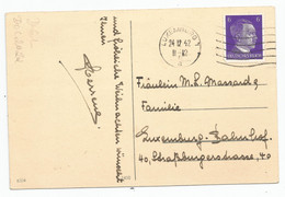 Carte De Voeux (Nouvel An)  Affr.  Au 6 Pf Violet (TP Allemand / Hitler) De Luxembourg-Ville à Dest. De La Ville (1942) - 1940-1944 German Occupation