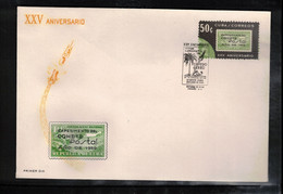 Cuba 1964 Space / Raumfahrt 25th Anniversary Of The First Post Rocket Experiment- Rockets And Satellites Stamp+block FDC - América Del Sur