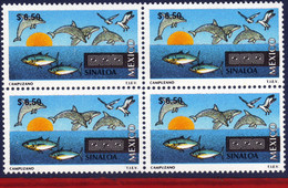 Ref. MX-1978Q MEXICO 1998 - TOURISM SINALOA,DOLPHIN, FISH, BIRD, BLOCK MINT MNH, CITIES 4V Sc# 1978 - Schwalben