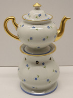 *BELLE TISANIERE THEIERE PORCELAINE LIMOGES S.A. Fleurs Bleues Dorures Vitrine   E - Limoges (FRA)