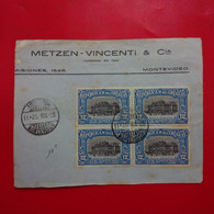 LETTRE DEVANT MONTEVIDEO METZEN VINCENTI BLOC DE 4 TIMBRES - Uruguay