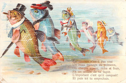 Fantaisies - Poissons Déguisés - Poème - Oblitéré Ixelles 1919 - Carte Postale Ancienne - Geklede Dieren