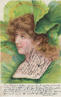 Written 1901, Face Of A Woman, Green Eyes, Gaze, A Gold Earring. Medium Curly Hair. Green Flared Hat With Gold Trim - Saint-Patrick