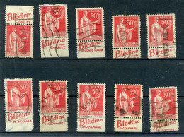 LOT De 10 TIMBRES DIFFÉRENTS ISSUS De CARNET Avec BANDES PUB PUBLICITAIRE BLEDINE Sur PAIX 283 - Used Stamps