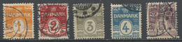 Danemark - Dänemark - Denmark 1905-13 Y&T N°48 à 52 - Michel N°42 à 46 (o) - Chiffre - Oblitérés