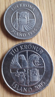 IJSLAND: 1 KRONA 1996 + 10  KRONUR 2006 KM  27a & 29.1a - Iceland