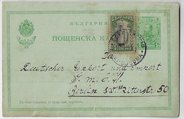 Bulgaria 1912 Postal Stationery Card Printed Stamp 5 Stotinka + Additional Tsar Ferdinand Eski-Djouma To Berlin Germany - Postales