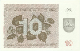 Lithuania - 10 Talonas - 1991 - Pick 35.b - Unc. - Serie CL - Litauen