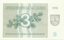 Lithuania - 3 Talonas - 1991 - Pick 33.b - Unc. - Serie AP - Litouwen
