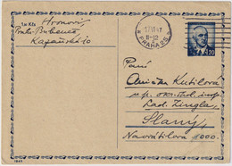 TCHÉCOSLOVAQUIE / CESKOSLOVENSKO - 1947 1.20Kr Blue Postal Card Mi.P94 - Used Prag To Slaný - Ansichtskarten