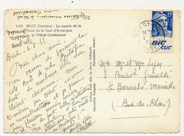 FRANCE - CP. Affr 15f Gandon Avec Bandelette "BIC Clic" - Brest Finistère 1955 - Storia Postale