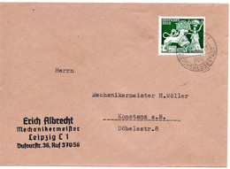 57042 - Deutsches Reich - 1943 - 12Pfg Goldschmiedekunst EF A Bf LEIPZIG -> Konstanz - Lettres & Documents