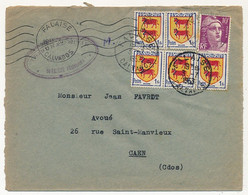 FRANCE - Enveloppe Affr 10F Gandon + 5X1F Béarn Omec "Falaise Calvados" + 2 Cad Idem  1953 - Lettres & Documents