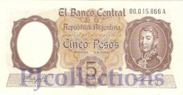 ARGENTINA 5 PESOS 1960 PICK 275a XF PREFIX A - Argentine