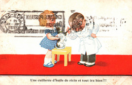 Illustration John Wills: Une Cuillère D'Huile De Ricin Et Tout Ira Bien (enfants Jouant Au Docteur) - Carte SSS De 1936 - Wills, John