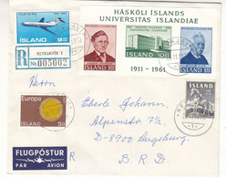 Islande - Lettre Recom De 1970 ° - GF - Oblit Reykjavik - Europa 70 - Avions - Chevaux - Université - - Cartas & Documentos