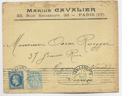 FRANCE BLANC 5C +20C LAURE LETTRE COVER PARIS 1911 POUR SUISSE AU TARIF - 1900-29 Blanc