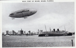 Miami - Busy Port - Zeppelin Blimp Good Year - 1930s - Miami
