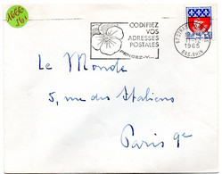 RHIN / Bas - Dépt N° 67 = STRASBOURG GARE 1965 = FLAMME Codée =  SECAP Multiple ' PENSEZ + CODIFIEZ' = Pensée N° 1 - Código Postal