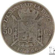 LaZooRo: Belgium 50 Centimes 1866 VF / XF - Silver - 50 Centimes