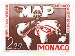 32683 MNH MONACO 1989 10 ANIVERSARIO DE LA ASOCIACION HUMANITARIA MAP - Otros & Sin Clasificación