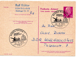 57116 - Bund - 1970 - DDR 15Pfg Ulbricht GAAntwKte (AntwTeil) SoStpl BADEN-BADEN - OLDTIMER STERNFAHRT -> DDR - Voitures