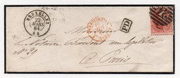 !!! 40C LEOPOLD 1ER SUR LETTRE DE 1864 POUR LA FRANCE - 1863-1864 Medaglioni (13/16)