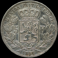 LaZooRo: Belgium 5 Francs 1851 Dot XF - Silver - 5 Frank