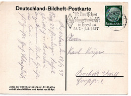 57234 - Deutsches Reich - 1937 - 6Pfg Hindenburg EF A AnsKte BRESLAU - 12.DEUTSCHES SAENGERBUNDESFEST ... -> Bocholt - Musique