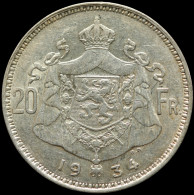 LaZooRo: Belgium 20 Francs Frank 1934 XF / UNC - Silver - 20 Frank & 4 Belgas