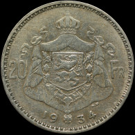 LaZooRo: Belgium 20 Francs 1934 XF - Silver - 20 Francs & 4 Belgas