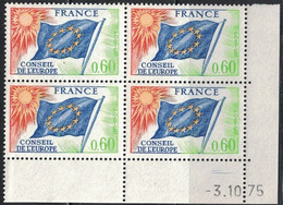 COIN DATE - SERVICE N°46 - 0f60 - CONSEIL DE L'EUROPE - 3-10-1975 - Cote 7€50. - Service