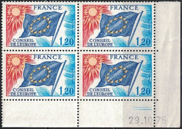 COIN DATE - SERVICE N°48 - 1f20 - CONSEIL DE L'EUROPE - 29-10-1975 - Cote 20€. - Officials