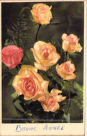 Fantaisie - Rose - Fleurs - Bonne Année - Carte Postale Ancienne - Autres & Non Classés