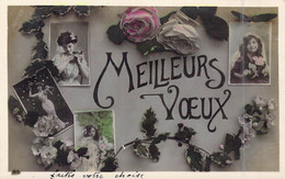 Fantaisie - Femmes - Meilleurs Vœux - Fleurs - Carte Postale Ancienne - Femmes