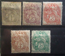 CRETE BUREAUX FRANÇAIS 1902 - 1903, 5 Timbres Yvert 1 / 5 , Neufs */obl TB Cote 12 Euros - Nuevos