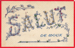 Moux * Souvenir Et Un Salut Du Village * Cpa Pailletée Paillettes - Autres & Non Classés