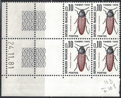 INSECTES - TAXE - N°103 -  BLOC DE 4 - COIN DATE - 24-11-1981 - COTE 1€. - Segnatasse