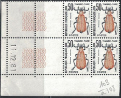 INSECTES - TAXE - N°105 -  BLOC DE 4 - COIN DATE - 11-12-1981 - COTE 1€50. - Impuestos