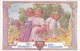 CPA ILLUSTRATIONS, SIGNED, J. KRANZLE- GIRLS PICKING FLOWERS - Kränzle