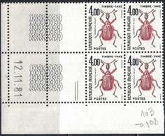 INSECTES - TAXE - N°108 -  BLOC DE 4 - COIN DATE - 12-11-1981 - COTE 9€. - Segnatasse