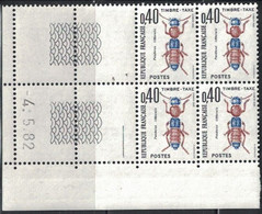 INSECTES - TAXE - N°110 -  BLOC DE 4 - COIN DATE - 4-5-1982 - COTE 2€00. - Strafport