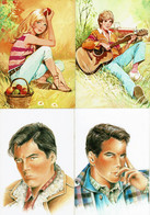 4 Cartes Postales Peintures De Jeunes Adolescents - Zeitgenössisch (ab 1950)