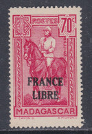 Madagascar N° 244 XX 70 C. Rouge Carminé, Surchargé "France Libre", Sans Charnière, TB - Neufs