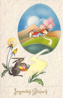 Fantaisie - Lapin - Œuf De Pâques - Maison - Joyeuses Pâques - Carte Postale Ancienne - Femmes