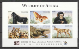 Togo 1996, Philaexpo China96, Gorilla, Butterfly, Leopard, Crocodile, Lynx, 6val In BF IMPERFORATED - Gorilla's